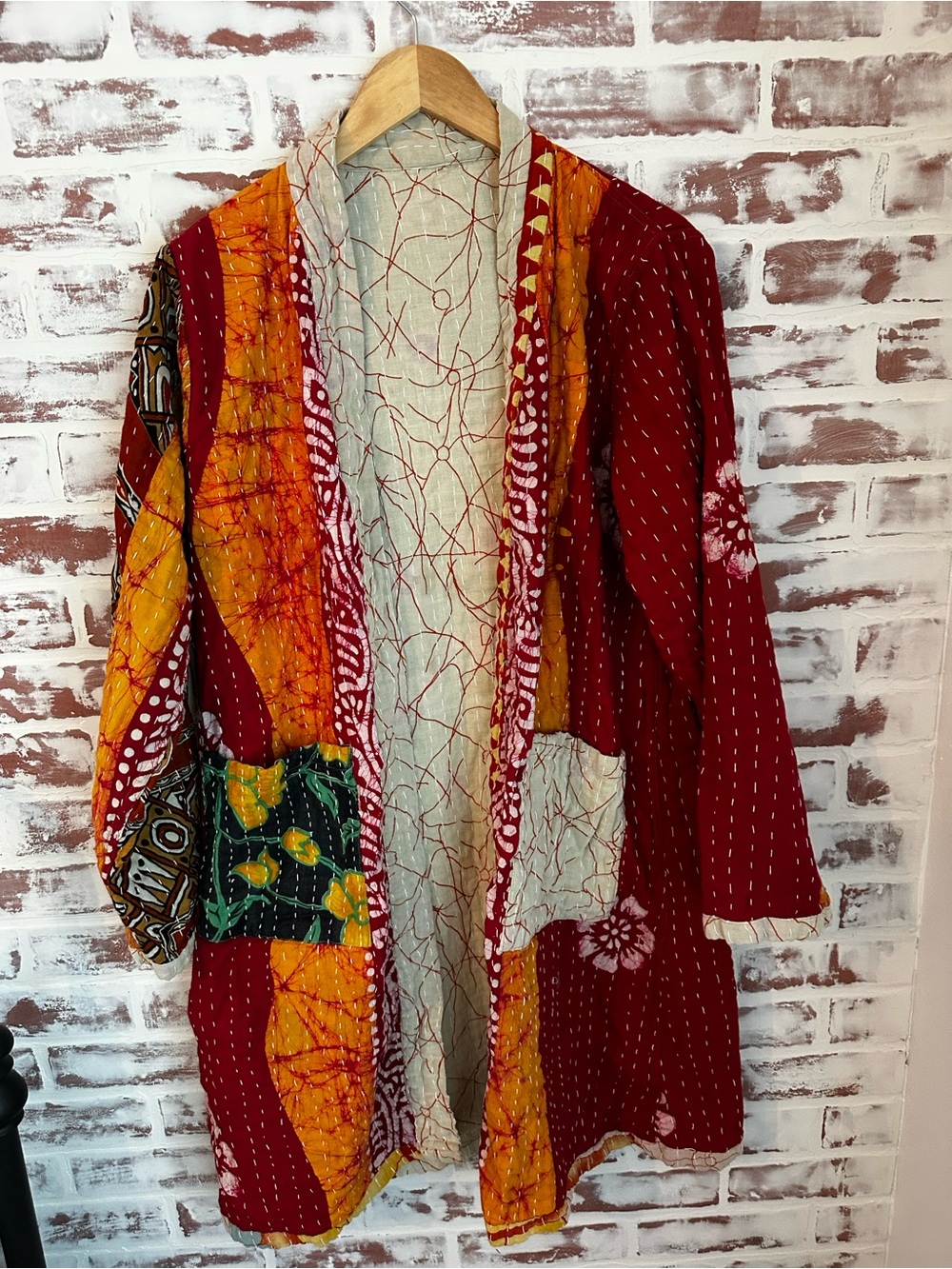 Suzani mid-length Kantha Patchwork Open-Front Women's Cardigan-Reversible!